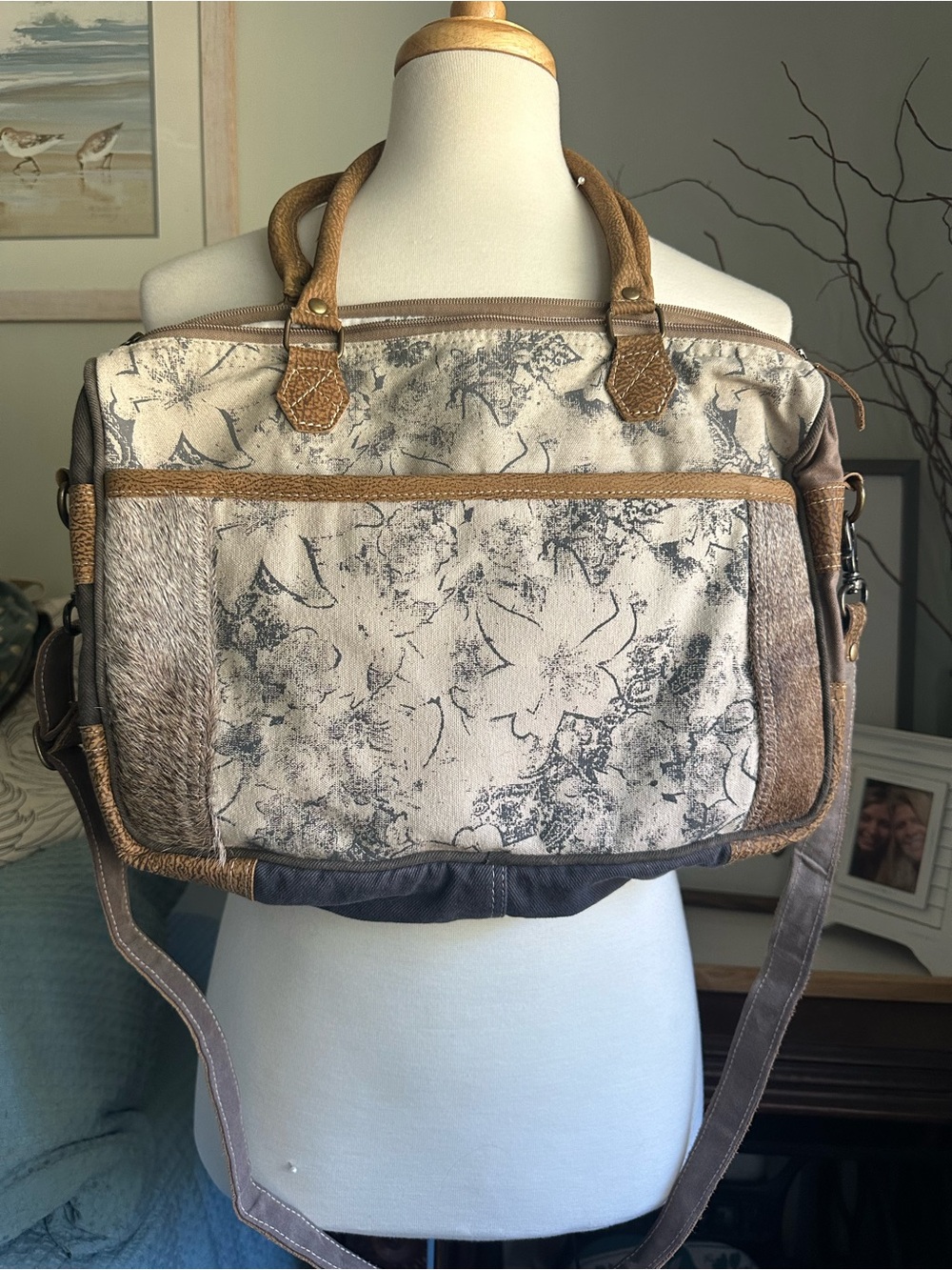 MYRA bag, Leather/Canvas/Cowhide Messenger bag, crossbody shoulder bag